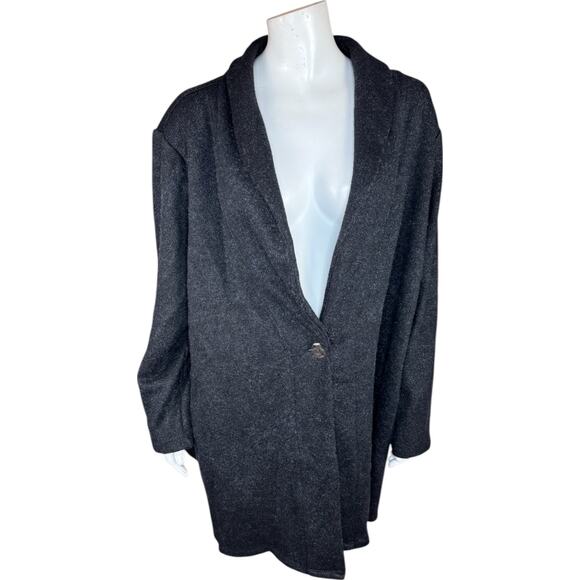 Dennis Basso Black Metallic Knit Sweater Shawl Collar Long Sleeve 1X Relaxed - Picture 1 of 13